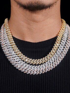 925 Sterling Silver 12MM Two Row Cuban Link  Moissanite Chain